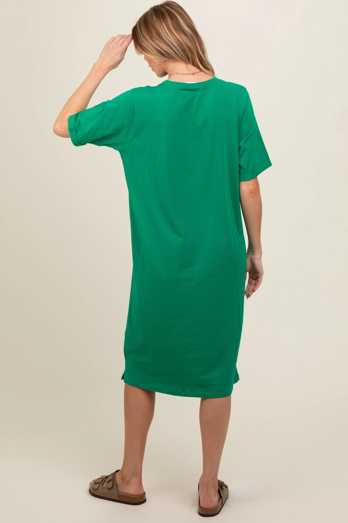 PinkBlush Green Oversized Round Neck T-Shirt Maternity Dress - 