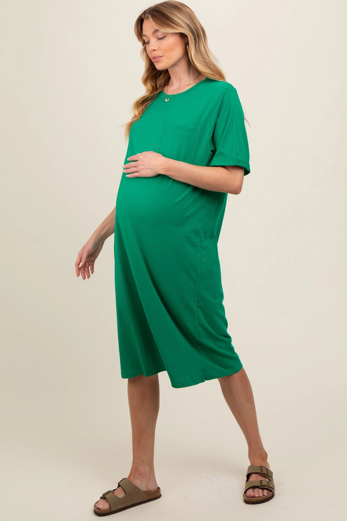 PinkBlush Green Oversized Round Neck T-Shirt Maternity Dress - 