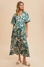 PinkBlush Green Palm Resort Print Satin Floral Button Maternity Maxi Dress - 
