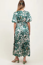 PinkBlush Green Palm Resort Print Satin Floral Button Maternity Maxi Dress - 