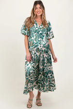 PinkBlush Green Palm Resort Print Satin Floral Button Maternity Maxi Dress - 