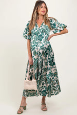 PinkBlush Green Palm Resort Print Satin Floral Button Maternity Maxi Dress - 