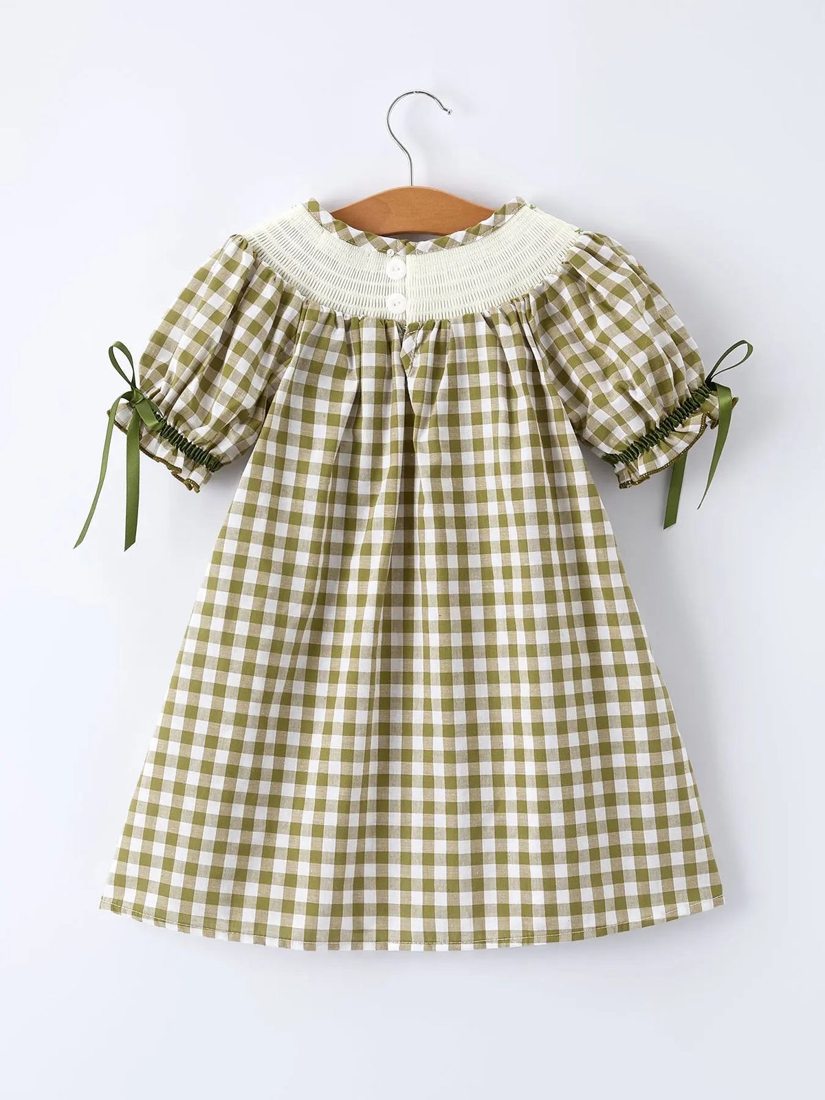 Rylee Faith Designs Green Plaid Fish Embroidered Baby Girls Smocked Dress - 
