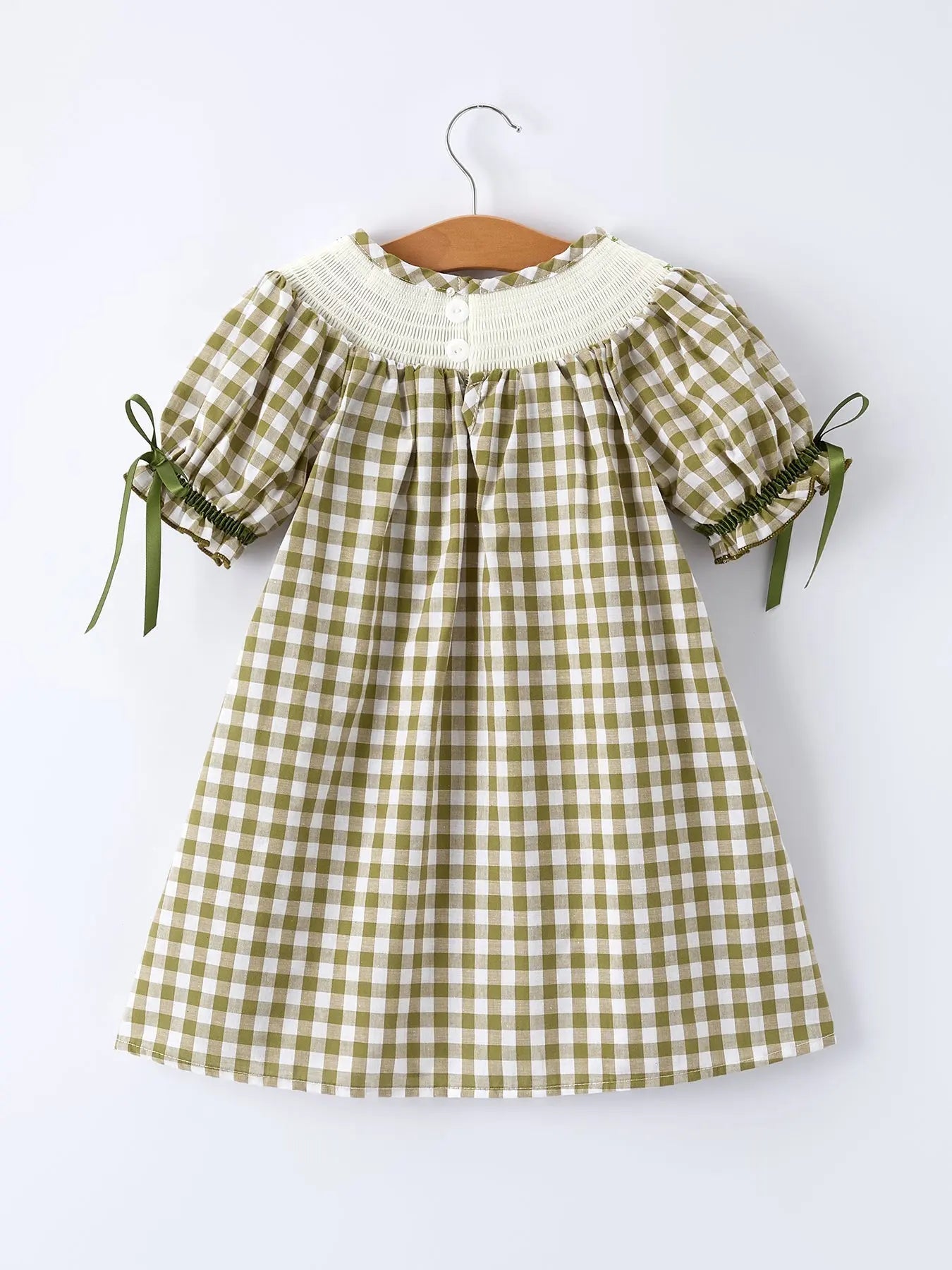 Rylee Faith Designs Green Plaid Fish Embroidered Baby Girls Smocked Dress - 