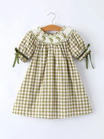 Rylee Faith Designs Green Plaid Fish Embroidered Baby Girls Smocked Dress - 