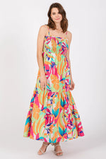 PinkBlush Green Printed Smocked Bodice Tiered Maternity Maxi Dress - 