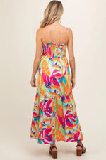 PinkBlush Green Printed Smocked Bodice Tiered Maternity Maxi Dress - 