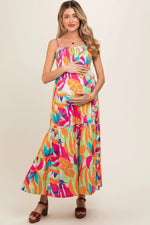 Green Printed Smocked Bodice Tiered Maternity Maxi Dress - Day Dress, One-piece garment, Pink, Dress, Smile | Everetts Place