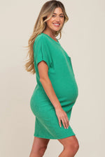 PinkBlush Green Ribbed Front Pocket Dolman Short Sleeve Maternity Dress - 