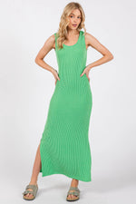 PinkBlush Green Ribbed Side Slit Maternity Maxi Dress - 