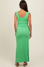 PinkBlush Green Ribbed Side Slit Maternity Maxi Dress - 