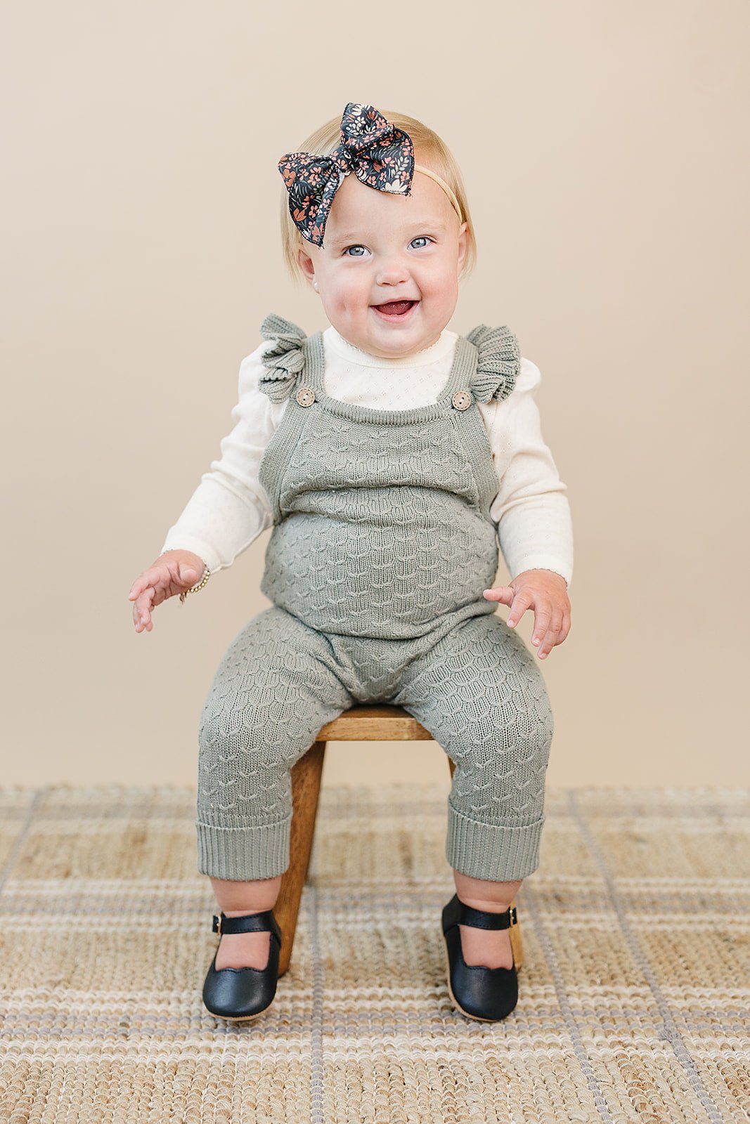 Mebie Baby Green Ruffle Knit Overalls - 