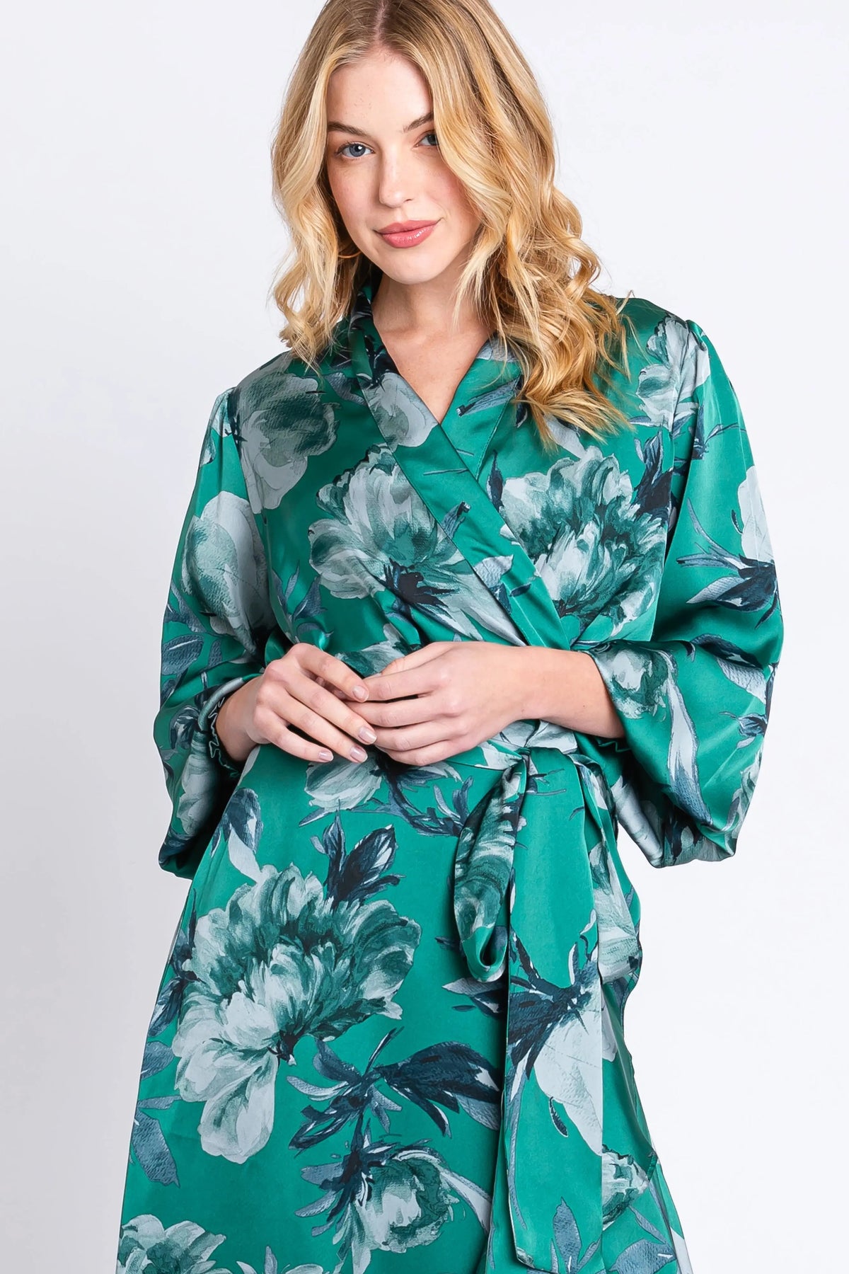 PinkBlush Green Satin Asymmetrical Flounce Trim Midi Dress - 