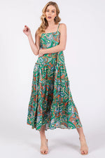 PinkBlush Green Satin Square Neck Ruffle Tiered Midi Dress - 