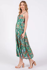 PinkBlush Green Satin Square Neck Ruffle Tiered Midi Dress - 