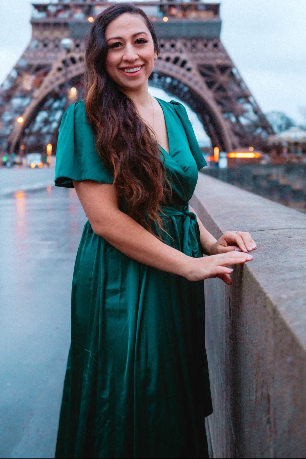 PinkBlush Green Side Slit Satin Maxi Dress