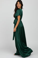 PinkBlush Green Side Slit Satin Maxi Dress