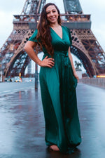 PinkBlush Green Side Slit Satin Maxi Dress