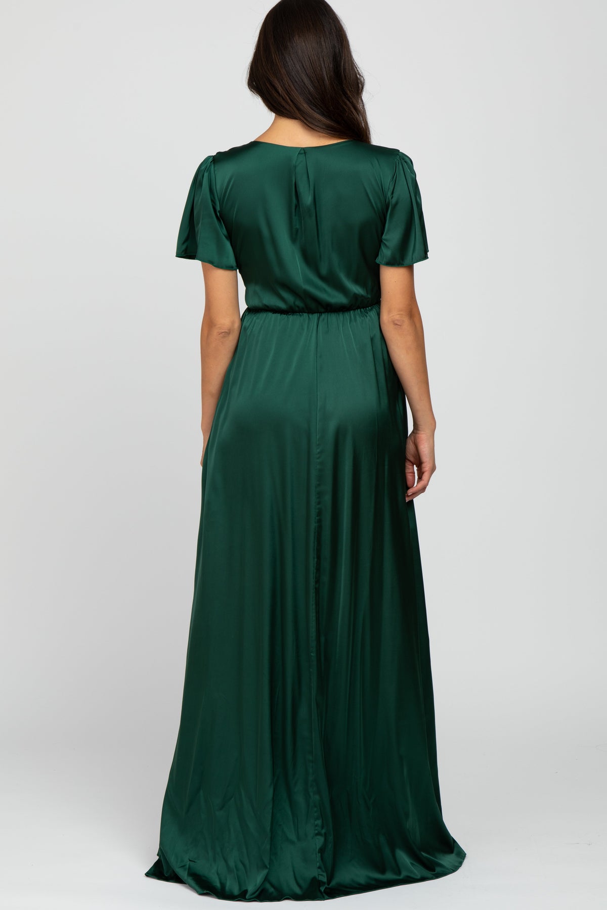 PinkBlush Green Side Slit Satin Maxi Dress