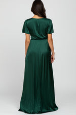 PinkBlush Green Side Slit Satin Maxi Dress