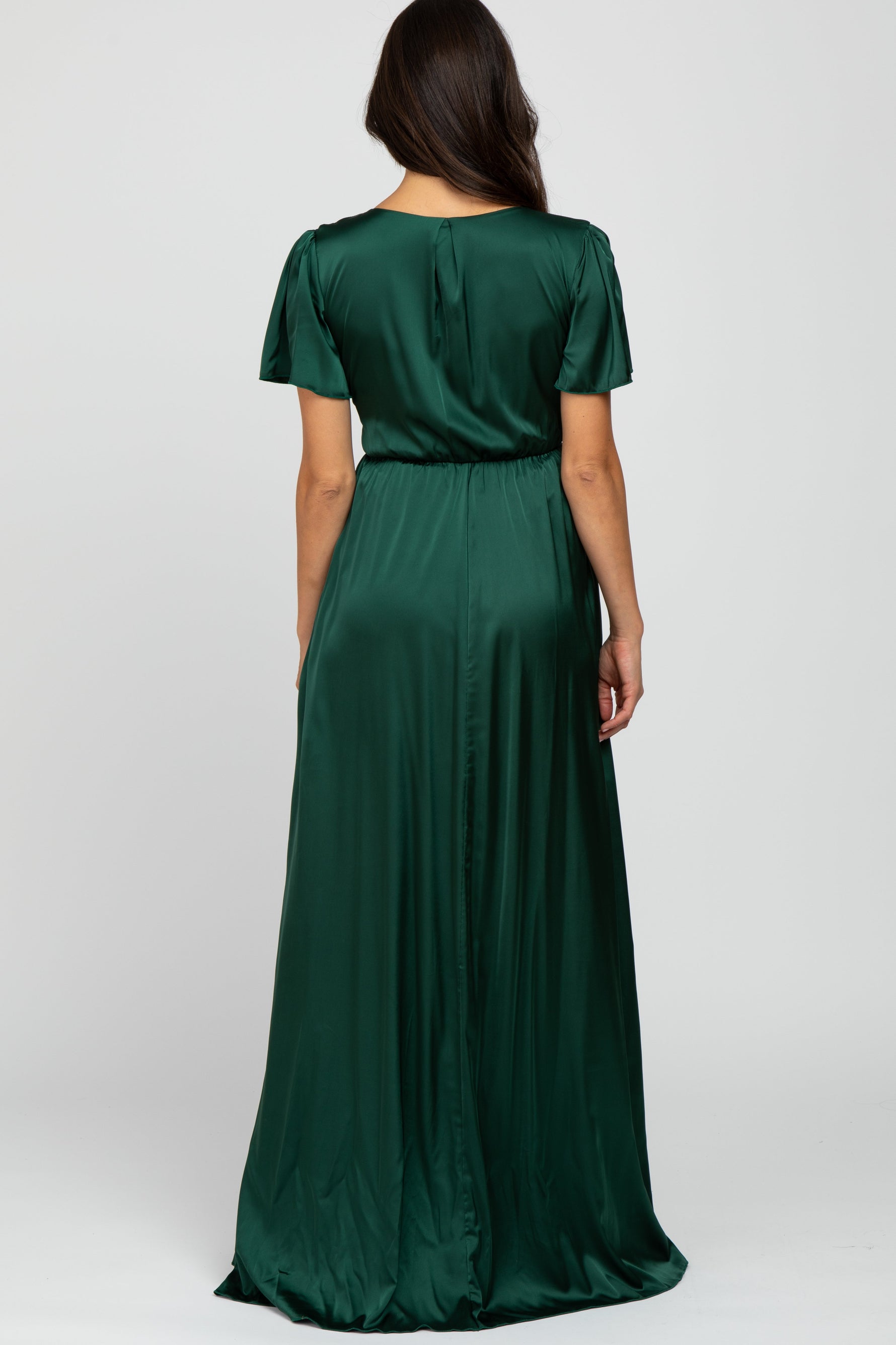 PinkBlush Green Side Slit Satin Maxi Dress