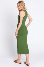 PinkBlush Green Sleeveless Ribbed Fitted Midi Dress - 