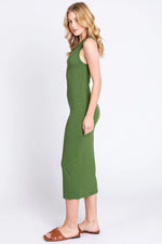 PinkBlush Green Sleeveless Ribbed Fitted Midi Dress - 