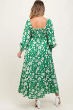 PinkBlush Green Smocked Cotton Floral Maternity Maxi Dress - 