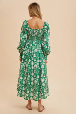 PinkBlush Green Smocked Cotton Floral Maxi Dress - 