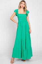 PinkBlush Green Smocked Ruffle Off Shoulder Tiered Maternity Maxi Dress - 