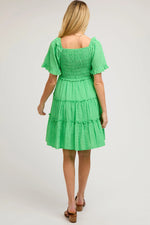 PinkBlush Green Smocked V - Neck Ruffle Short Sleeve Tiered Maternity Dress - 