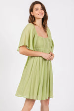 PinkBlush Green Square Neck Pleated Flutter Short Sleeve Maternity Dress - 