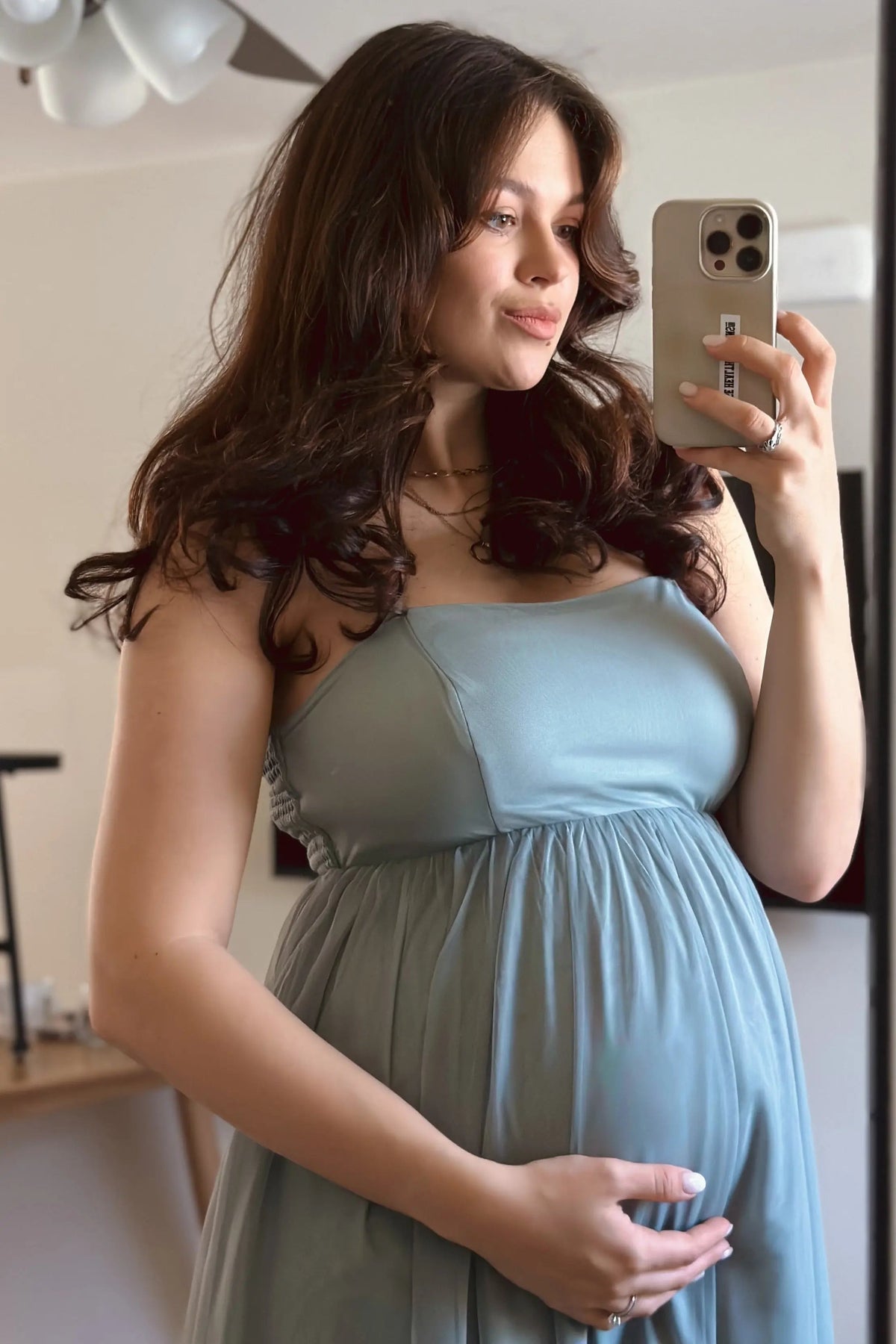 PinkBlush Green Square Neck Shoulder Tie Tulle Maternity Maxi Dress - 