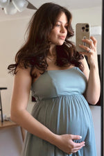 PinkBlush Green Square Neck Shoulder Tie Tulle Maternity Maxi Dress - 