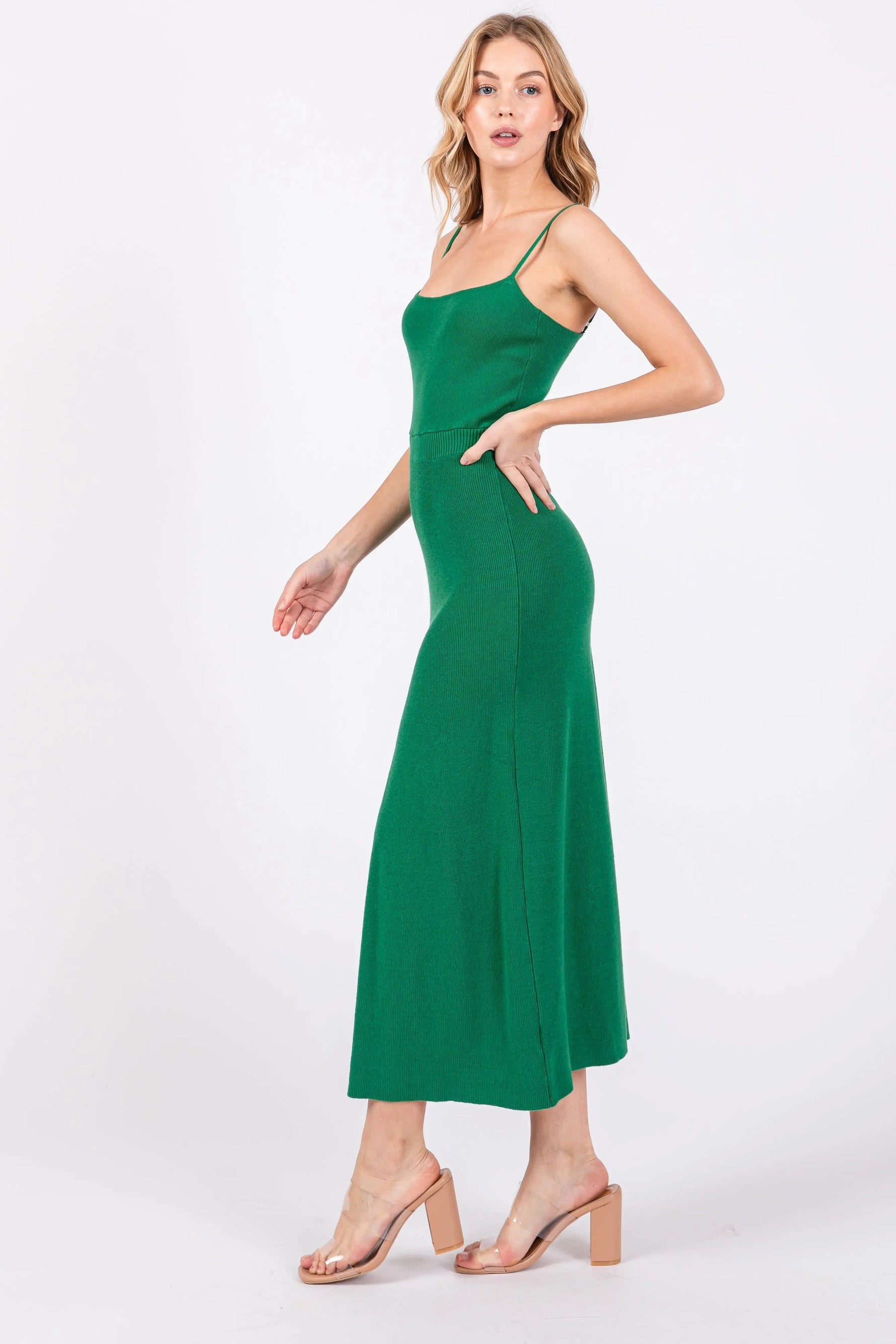 PinkBlush Green Square Neck Sleeveless Sweater Midi Dress - 
