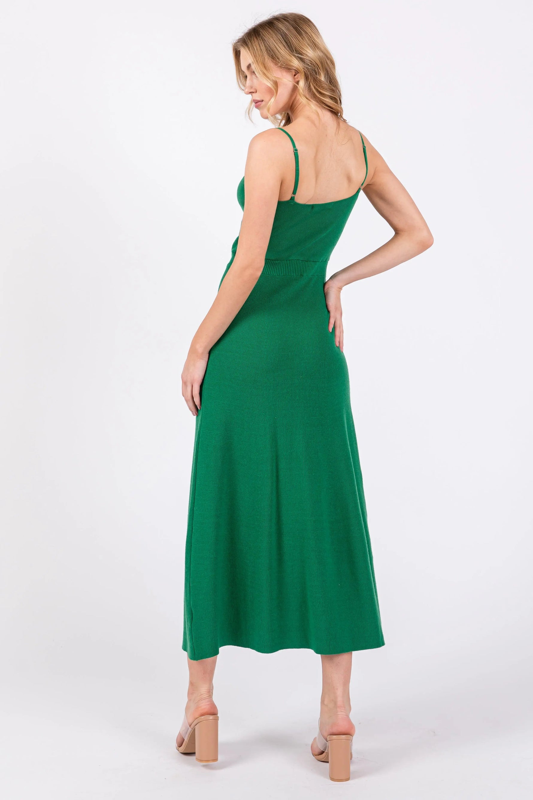 PinkBlush Green Square Neck Sleeveless Sweater Midi Dress - 