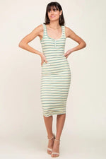 PinkBlush Green Striped Ribbed Fitted Maternity Midi Dress - 