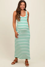PinkBlush Green Striped Sleeveless Side Slit Maternity Maxi Dress - 