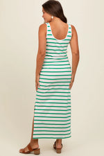 PinkBlush Green Striped Sleeveless Side Slit Maternity Maxi Dress - 