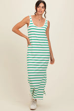 PinkBlush Green Striped Sleeveless Side Slit Maxi Dress - 