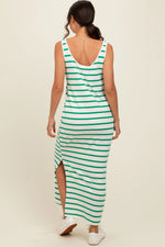 PinkBlush Green Striped Sleeveless Side Slit Maxi Dress - 