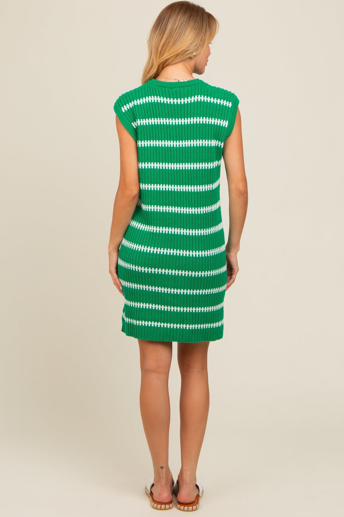 PinkBlush Green Striped Sweater Knit Sleeveless Dress