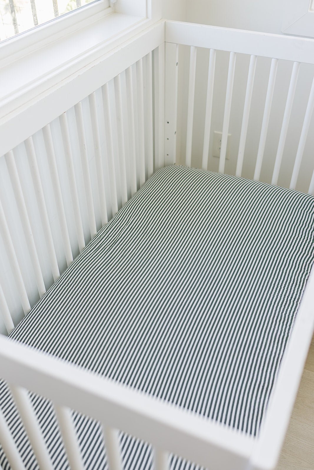 Mebie Baby Green Stripes Muslin Crib Sheet For Baby Bedding Soft Breathable Nursery - 