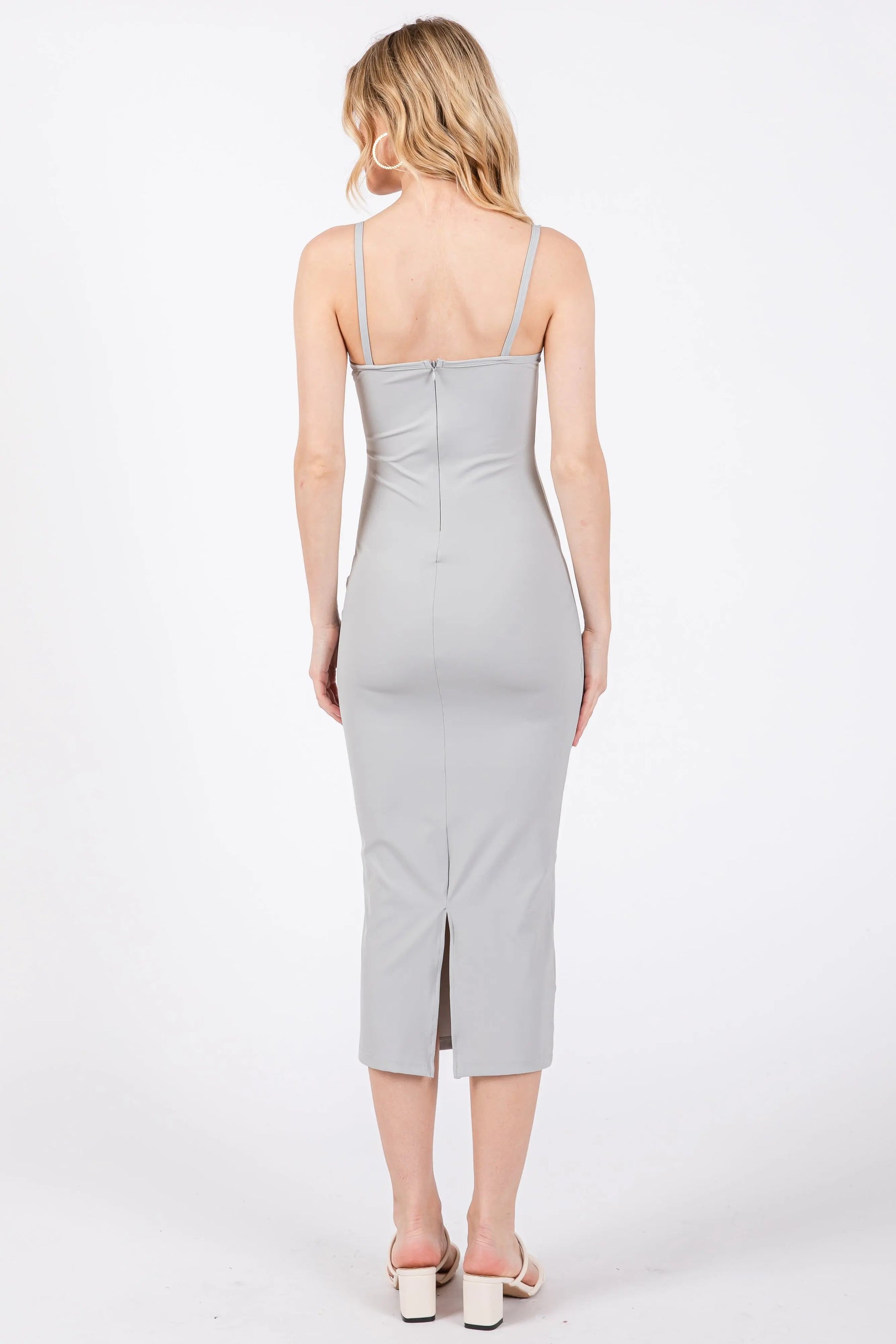 PinkBlush Grey Fitted Sleeveless Midi Dress - 
