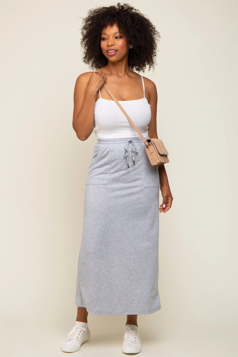 Grey Fleece Drawstring Maternity Maxi Skirt - Everetts Place: Online Boutique - Apparel & Accessories > Clothing > Dresses