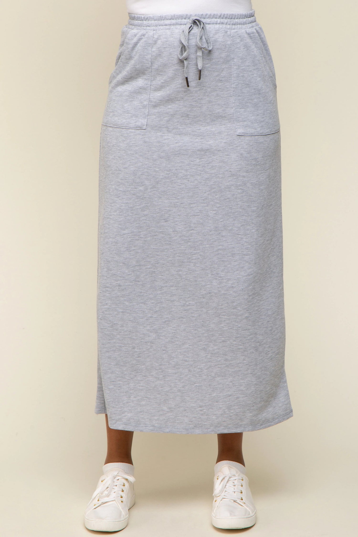 PinkBlush Grey Fleece Drawstring Maxi Skirt - 
