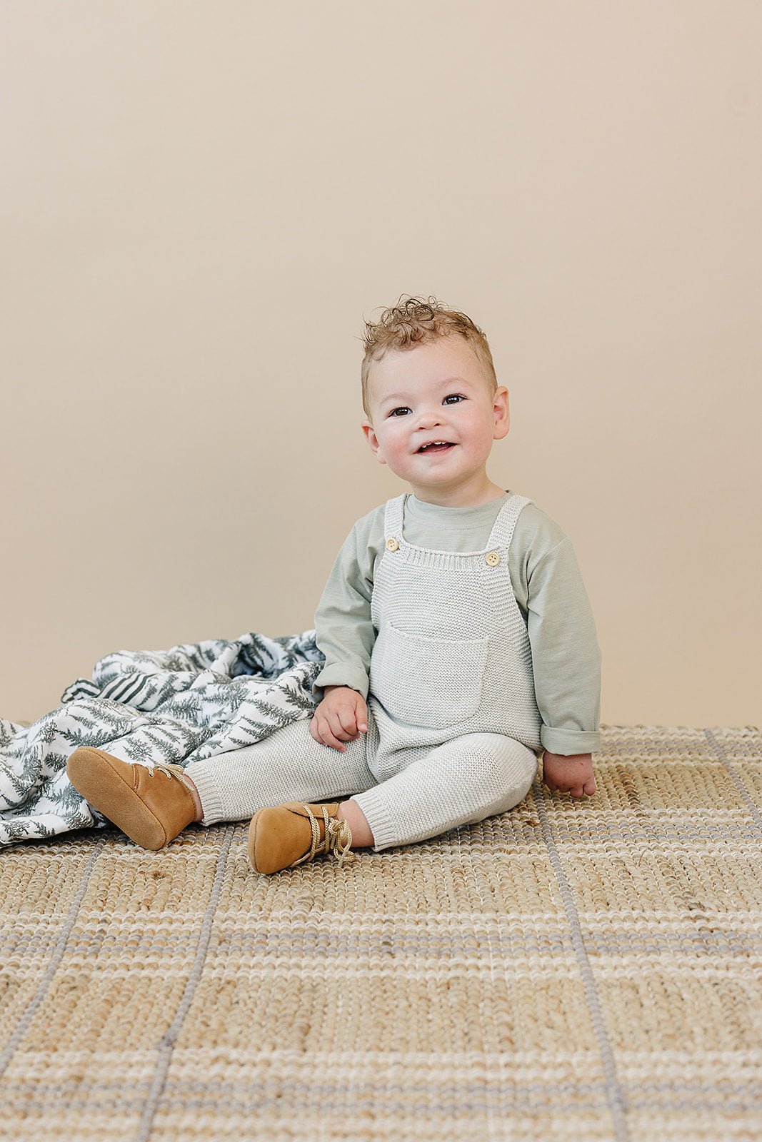 Mebie Baby Grey Knit Cotton Baby Overalls With Pocket Details 0 To 24 Months - 