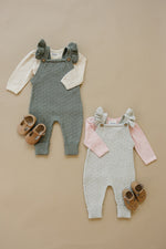 Mebie Baby Grey Knit Ruffle Overalls 100 Percent Cotton for Toddlers 0 to 2 Years - 