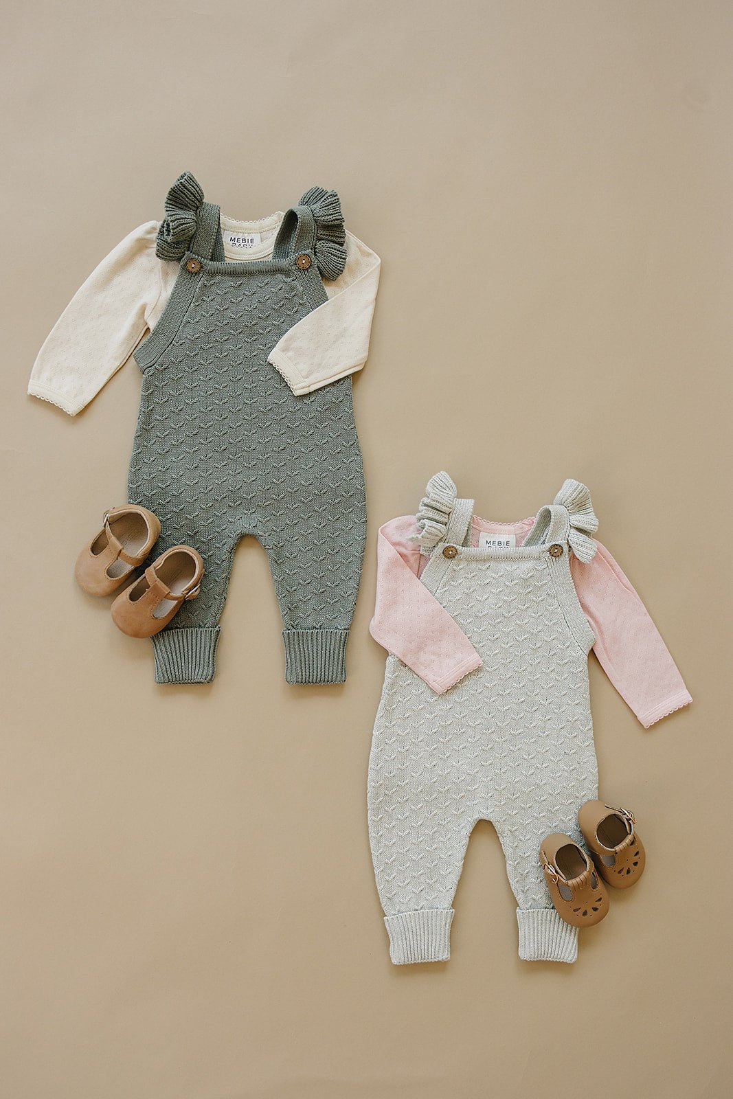 Mebie Baby Grey Knit Ruffle Overalls 100 Percent Cotton for Toddlers 0 to 2 Years - 