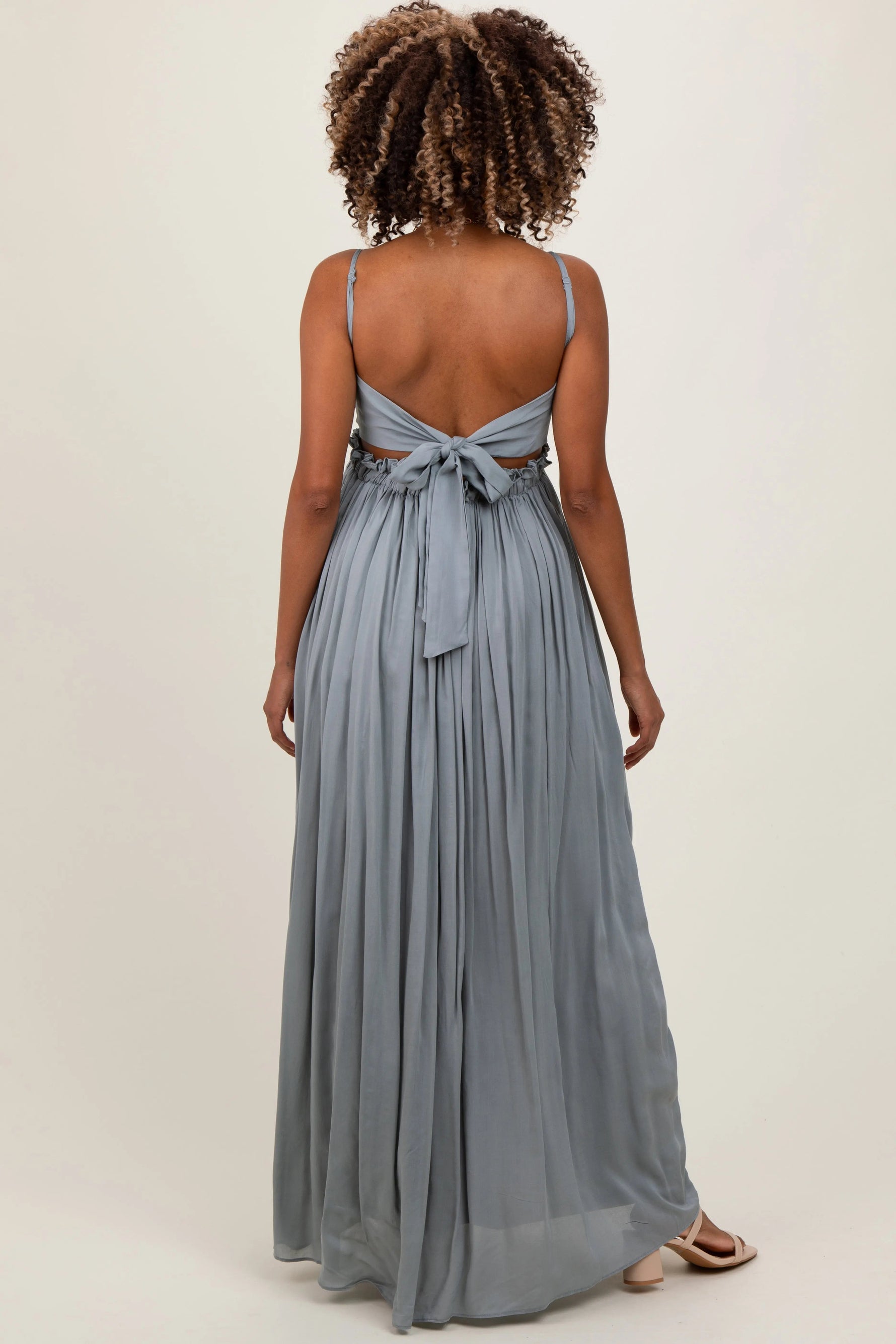 PinkBlush Grey Lace Bodice Cutout Tie Back Maternity Maxi Dress - 